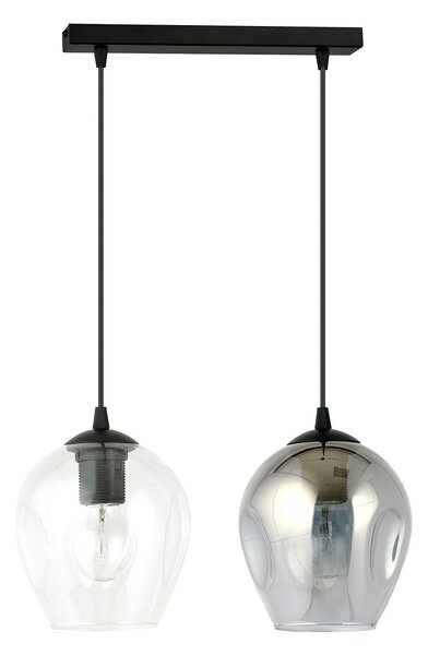 Lampadario 2 Luci Paoxi In Acciaio Nero E Vetri Fumè E Trasparente