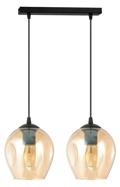 Lampadario 2 Luci Paoxi In Acciaio Nero E Vetro Ambra