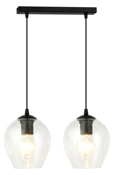 Lampadario 2 Luci Paoxi In Acciaio Nero E Vetro Trasparente