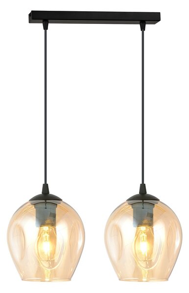 Lampadario 2 Luci Paoxi In Acciaio Nero E Vetro Ambra