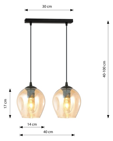 Lampadario 2 Luci Paoxi In Acciaio Nero E Vetro Ambra