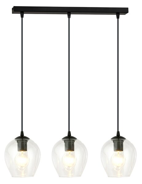 Lampadario 3 Luci Paoxi In Acciaio Nero E Vetri Trasparente