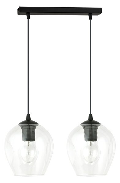 Lampadario 2 Luci Paoxi In Acciaio Nero E Vetro Trasparente