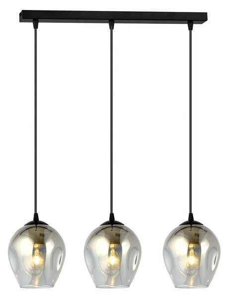 Lampadario 3 Luci Paoxi In Acciaio Nero E Vetri Fumè