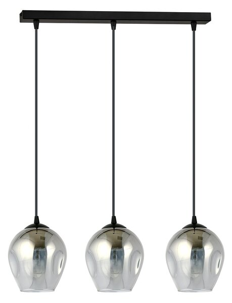Lampadario 3 Luci Paoxi In Acciaio Nero E Vetri Fumè