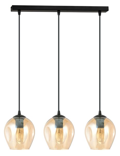 Lampadario 3 Luci Paoxi In Acciaio Nero E Vetri Ambra