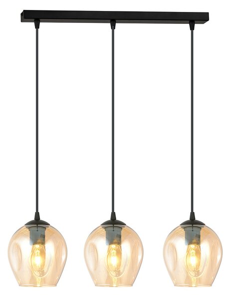 Lampadario 3 Luci Paoxi In Acciaio Nero E Vetri Ambra