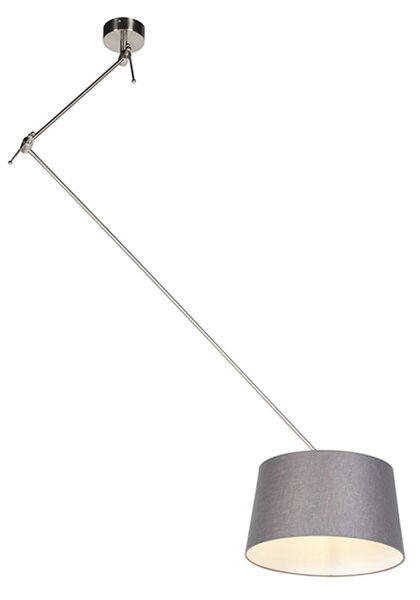 Lampada a sospensione con paralume in lino grigio scuro 35 cm - Acciaio Blitz I