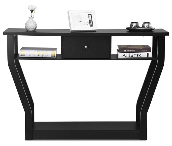 Costway Tavolo con cassetto e 3 ripiani da studio e ufficio, Consolle per ingresso e salone multiuso 120x30x81cm Nero