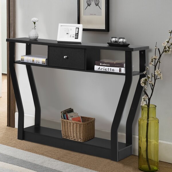 Costway Tavolo con cassetto e 3 ripiani da studio e ufficio, Consolle per ingresso e salone multiuso 120x30x81cm Nero
