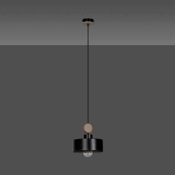 Sospensione 1 Luce Nered In Acciaio Nero E Legno Naturale