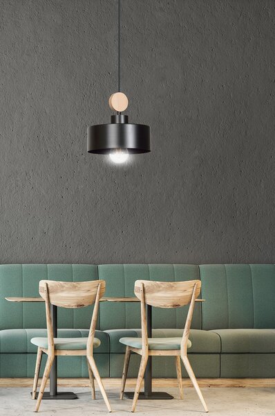Sospensione 1 Luce Nered In Acciaio Nero E Legno Naturale
