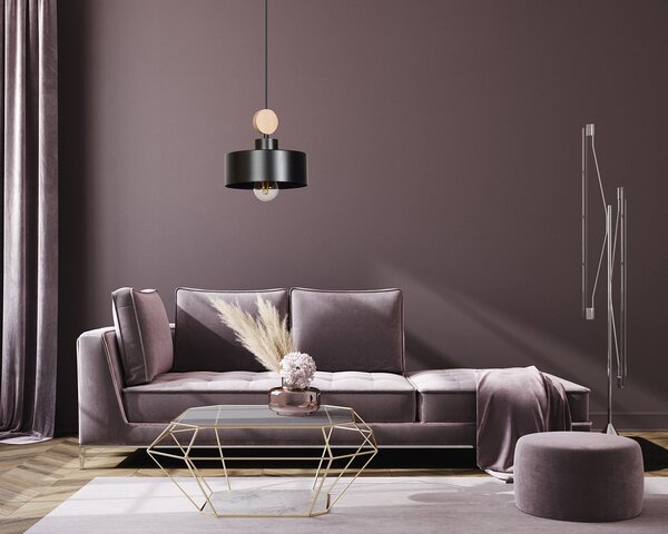 Sospensione 1 Luce Nered In Acciaio Nero E Legno Naturale