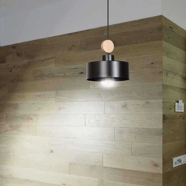Sospensione 1 Luce Nered In Acciaio Nero E Legno Naturale