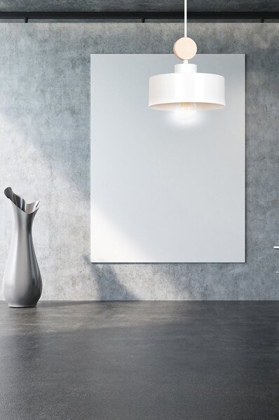 Sospensione 1 Luce Nered In Acciaio Bianco E Legno Naturale