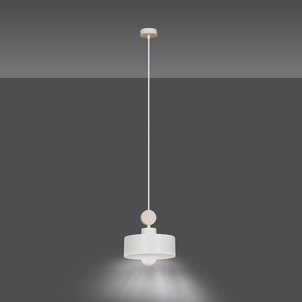 Sospensione 1 Luce Nered In Acciaio Bianco E Legno Naturale