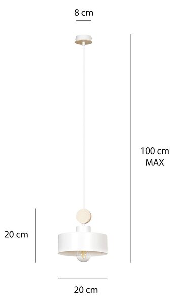 Sospensione 1 Luce Nered In Acciaio Bianco E Legno Naturale