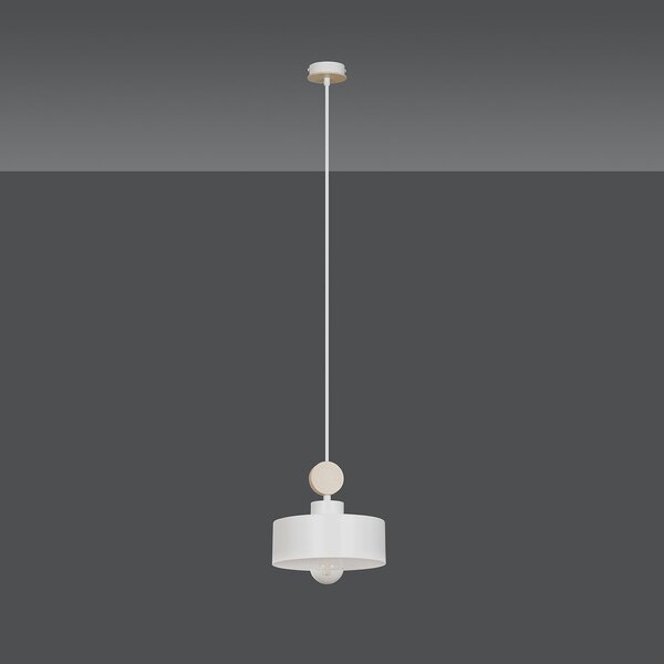 Sospensione 1 Luce Nered In Acciaio Bianco E Legno Naturale