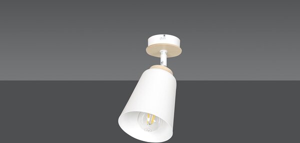 Plafoniera A Faretto Spot 1 Luce In Acciaio Bianco E Legno Naturale