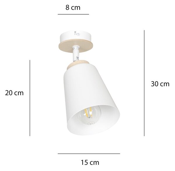 Plafoniera A Faretto Spot 1 Luce In Acciaio Bianco E Legno Naturale