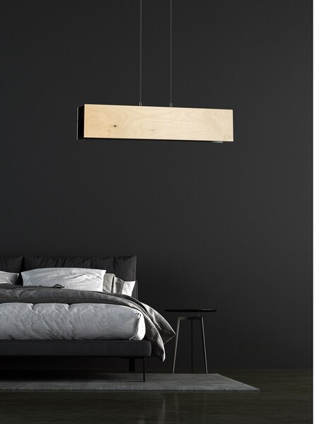 Lampadario 2 Luci Lupos In Acciaio Nero Corpo Rettangolare E Legno Naturale