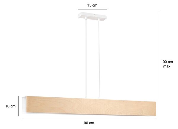 Lampadario 4 Luci Lupos In Acciaio Bianco Corpo Rettangolare E Legno Naturale