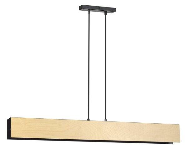 Lampadario 4 Luci Lupos In Acciaio Nero Corpo Rettangolare E Legno Naturale