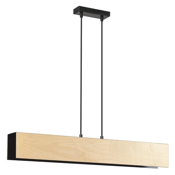 Lampadario 3 Luci Lupos In Acciaio Nero Corpo Rettangolare E Legno Naturale