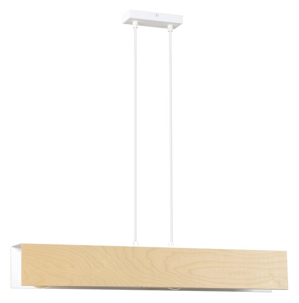 Lampadario 3 Luci Lupos In Acciaio Bianco Corpo Rettangolare E Legno Naturale