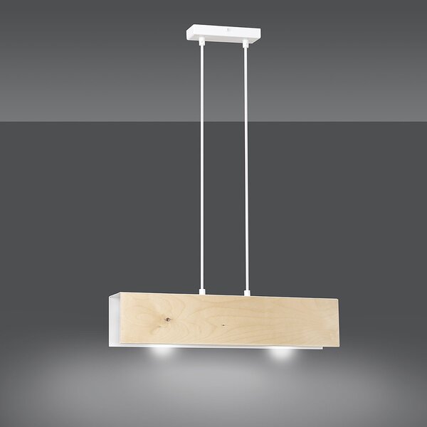 Lampadario 2 Luci Lupos In Acciaio Bianco Corpo Rettangolare E Legno Naturale