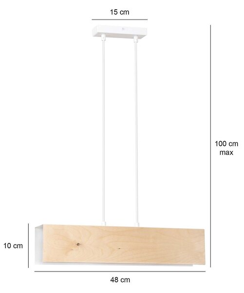 Lampadario 2 Luci Lupos In Acciaio Bianco Corpo Rettangolare E Legno Naturale