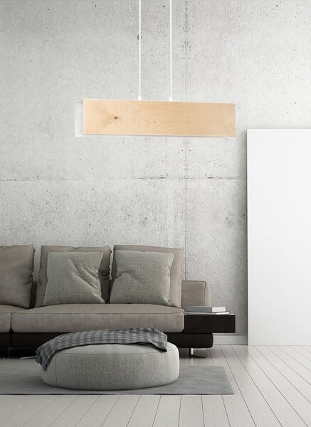 Lampadario 2 Luci Lupos In Acciaio Bianco Corpo Rettangolare E Legno Naturale