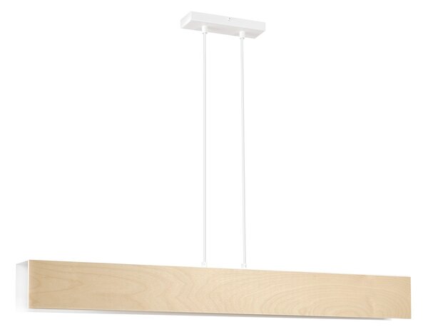 Lampadario 4 Luci Lupos In Acciaio Bianco Corpo Rettangolare E Legno Naturale
