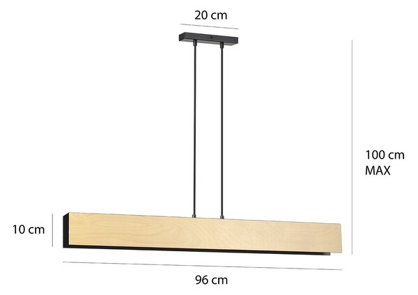 Lampadario 4 Luci Lupos In Acciaio Nero Corpo Rettangolare E Legno Naturale