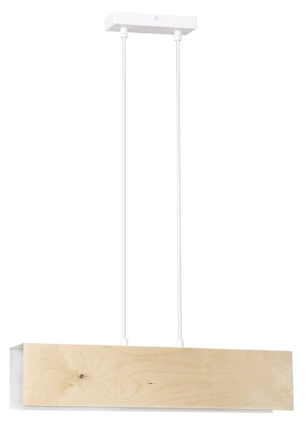 Lampadario 2 Luci Lupos In Acciaio Bianco Corpo Rettangolare E Legno Naturale