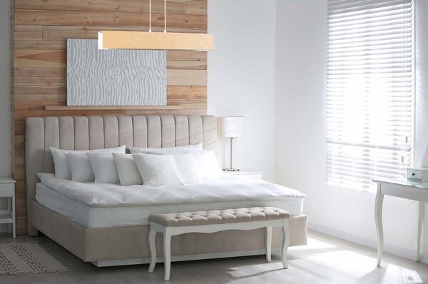 Lampadario 3 Luci Lupos In Acciaio Bianco Corpo Rettangolare E Legno Naturale