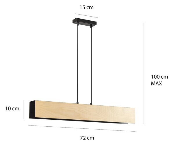 Lampadario 3 Luci Lupos In Acciaio Nero Corpo Rettangolare E Legno Naturale