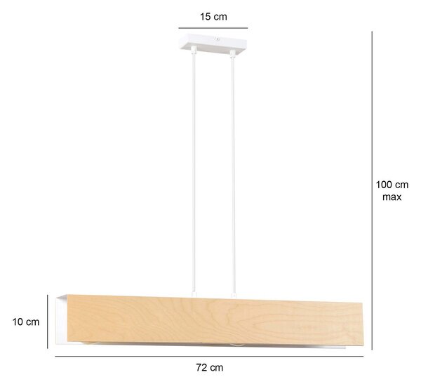 Lampadario 3 Luci Lupos In Acciaio Bianco Corpo Rettangolare E Legno Naturale
