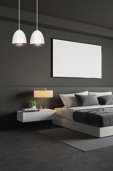Lampadario 2 Luci Vigore In Acciaio Bianco Con Cupole In Nero E Oro