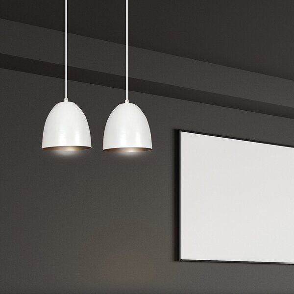 Lampadario 2 Luci Vigore In Acciaio Bianco Con Cupole In Nero E Oro