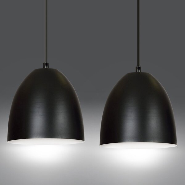 Lampadario 2 Luci Vigore In Acciaio Nero Con Cupole In Nero E Bianco
