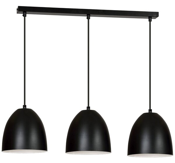 Lampadario 3 Luci Vigore In Acciaio Nero Con Cupole In Nero E Bianco