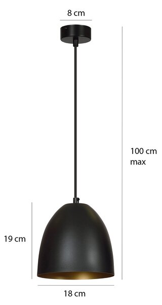 Sospensione 1 Luce Vigore In Acciaio Nero A Cupola Nero E Bianco