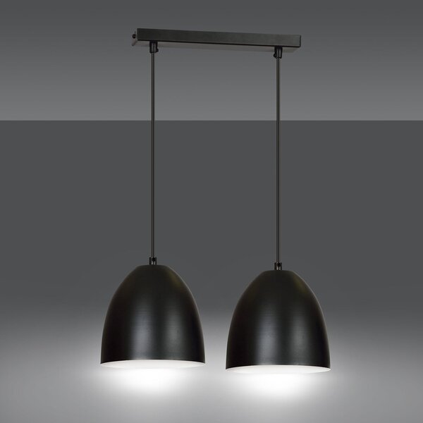 Lampadario 2 Luci Vigore In Acciaio Nero Con Cupole In Nero E Bianco