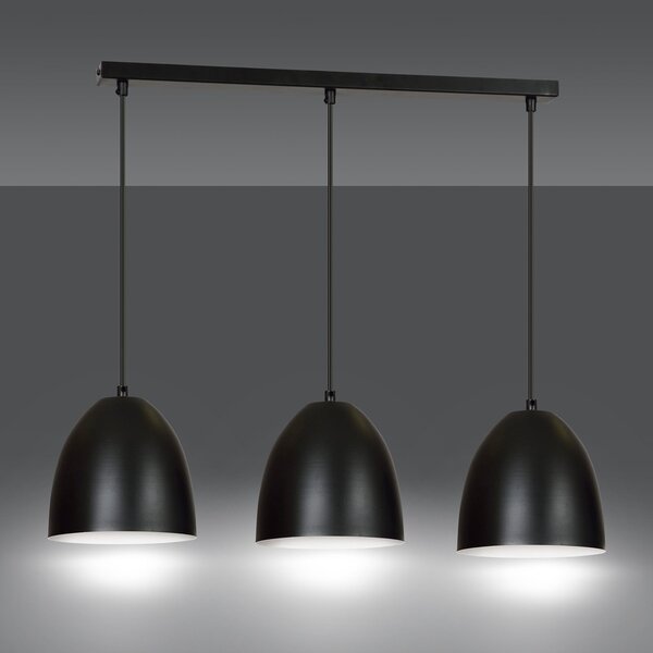 Lampadario 3 Luci Vigore In Acciaio Nero Con Cupole In Nero E Bianco