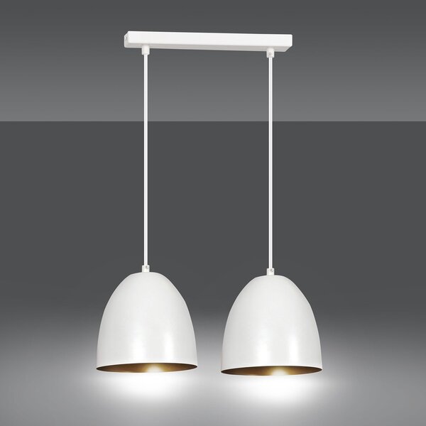 Lampadario 2 Luci Vigore In Acciaio Bianco Con Cupole In Nero E Oro