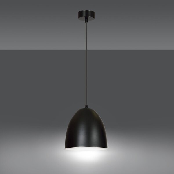 Sospensione 1 Luce Vigore In Acciaio Nero A Cupola Nero E Bianco