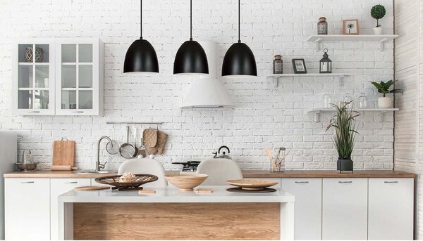 Lampadario 3 Luci Vigore In Acciaio Nero Con Cupole In Nero E Bianco