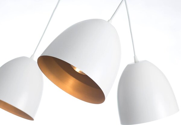 Lampadario 2 Luci Vigore In Acciaio Bianco Con Cupole In Nero E Oro