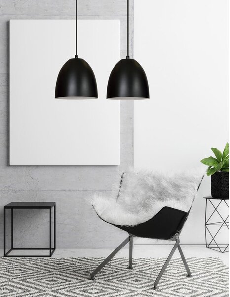 Lampadario 2 Luci Vigore In Acciaio Nero Con Cupole In Nero E Bianco